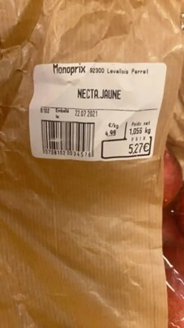 Pêche nutrition facts table