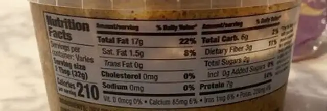 fresh ground almond butter nutrition facts table