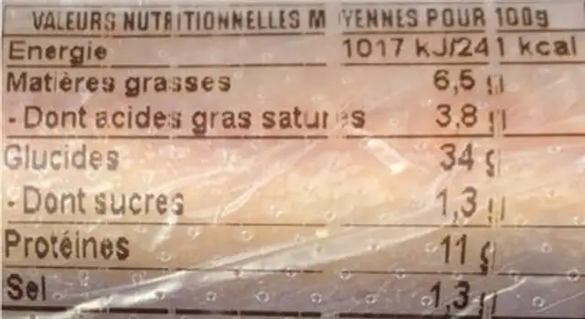 Sandiwch tradition jambon emmental nutrition facts table
