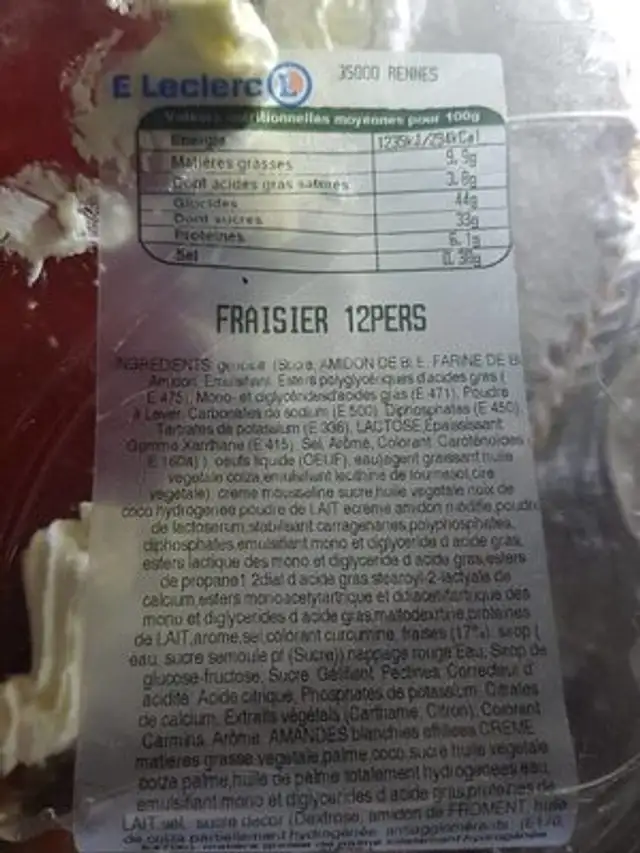 Fraisier 12pers nutrition facts table