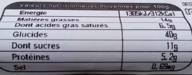 Mini beignets assortis nutrition facts table