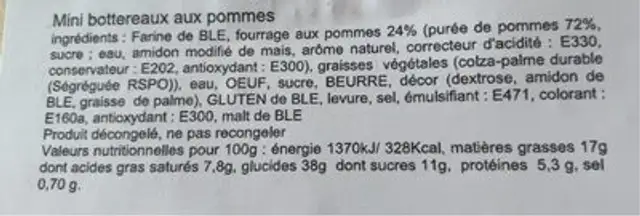 Mini bottereau pomme nutrition facts table