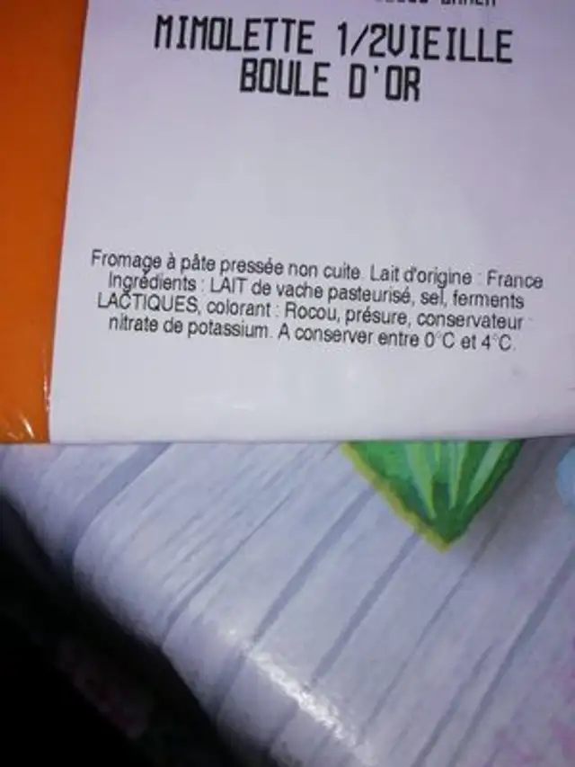Mimolette 1/2 vieille boule d'or ingredients label