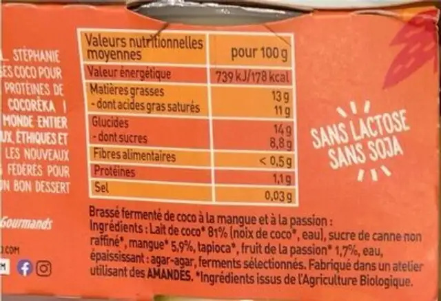 Tropi coco nutrition facts table