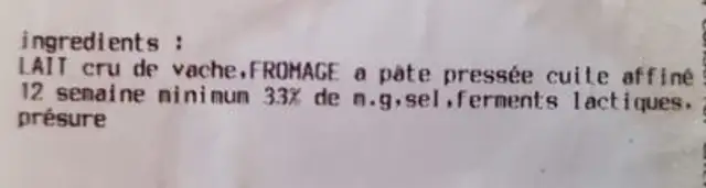 Emmental Français Montagnon ingredients label