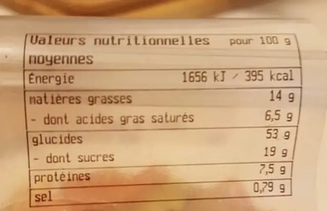 Chips de légumes nutrition facts table