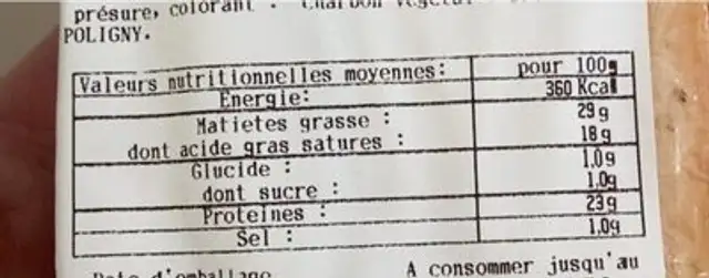 Morbier mints et terroirs nutrition facts table