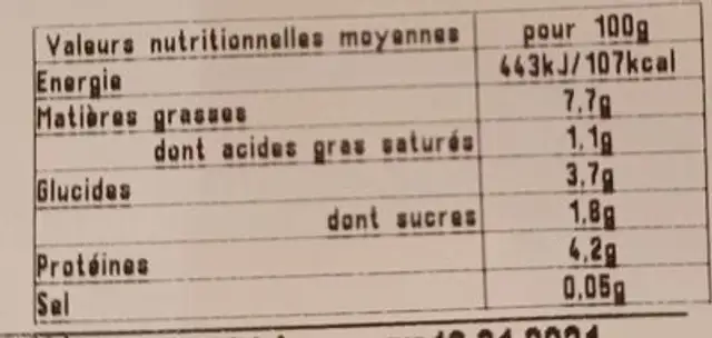 Brocolis vinaigrette nutrition facts table