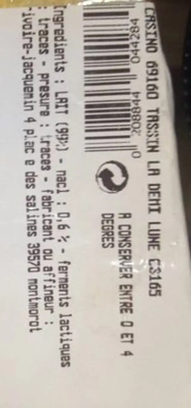 Comté ingredients label