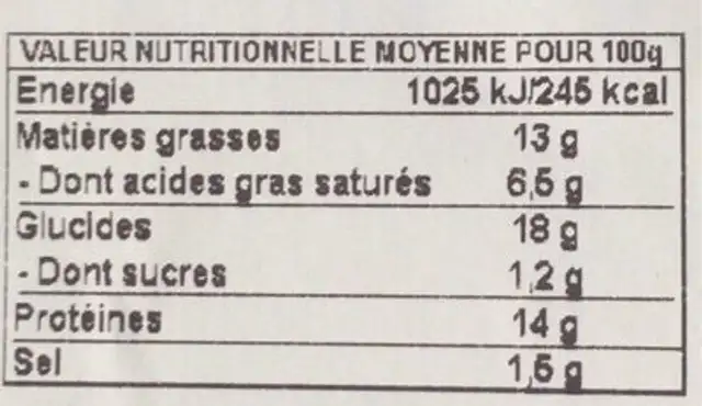 Pizza campagnarde nutrition facts table
