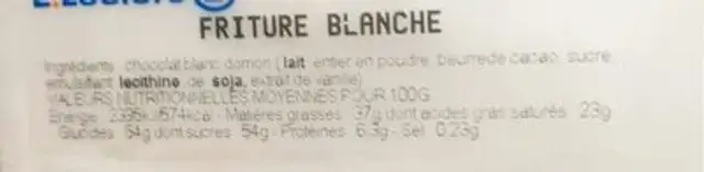 Friture blanche nutrition facts table