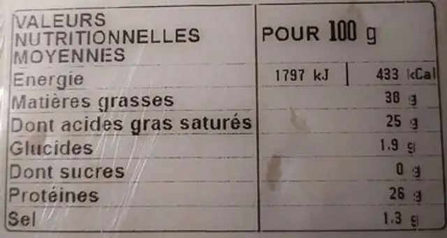 Brebis Saloirs  d'Espelette nutrition facts table