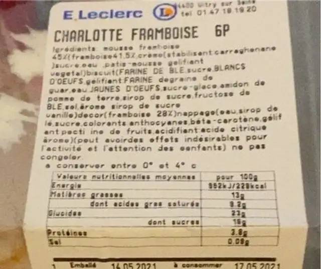 Unknown nutrition facts table