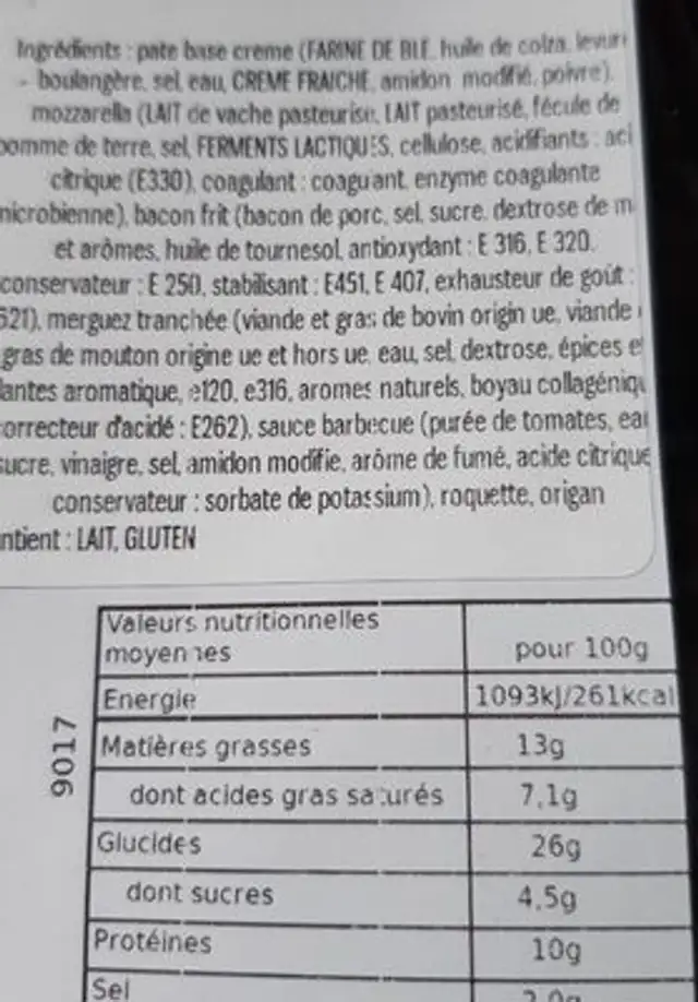 Pizza orlando nutrition facts table