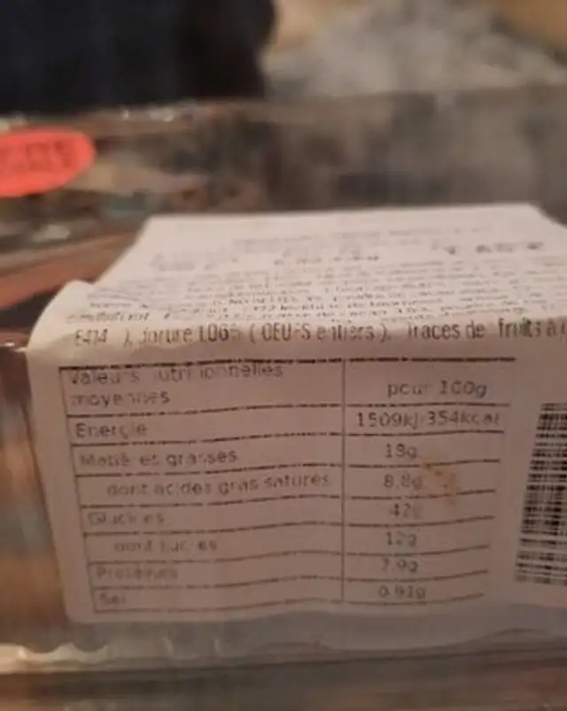 Croissant cacao noisette nutrition facts table
