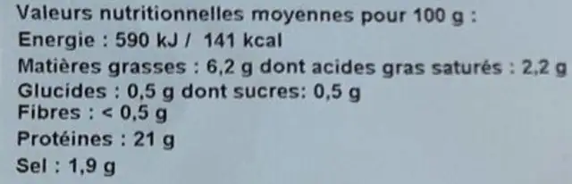 Cœur de couenne nutrition facts table