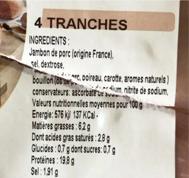 Le torchoney nutrition facts table