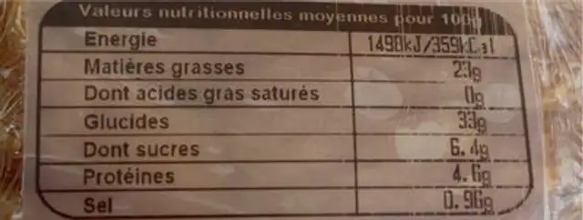 Brioche pur beurre nutrition facts table