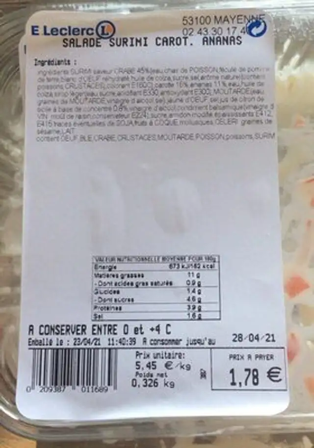 salade surimi carot ananas