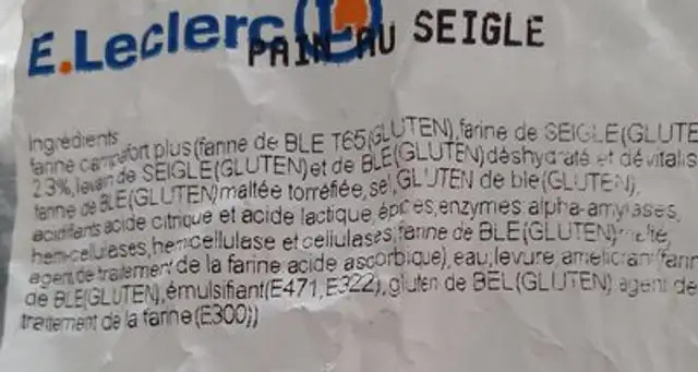 PAIN AU SEIGLE nutrition facts table