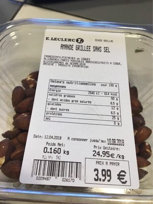 Amande grillee sans sel