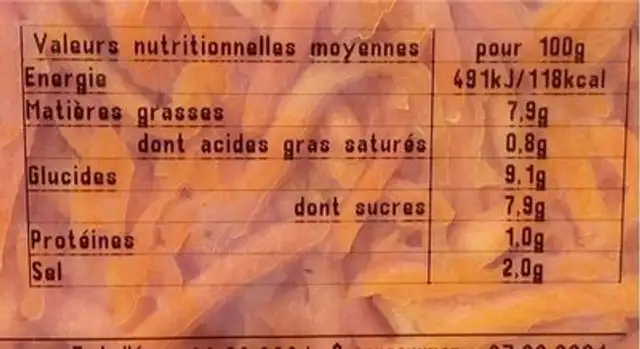 carottes rapees nutrition facts table