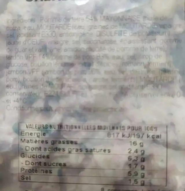 Salade Bretonne nutrition facts table