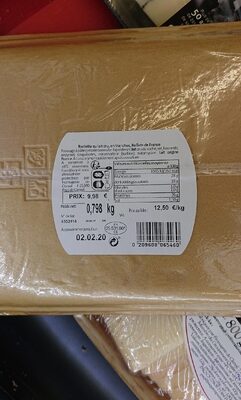 Raclette au lait cru nutrition facts table