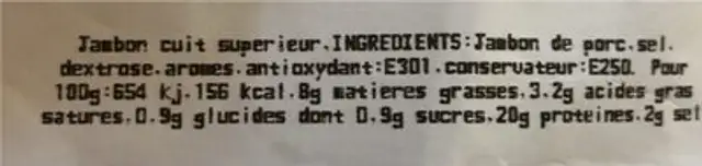 Jambon cuit os Aiste nutrition facts table