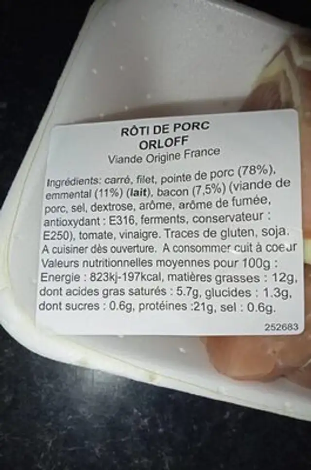 Roti Orloff nutrition facts table
