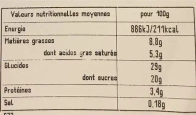 Flan Chocolat nutrition facts table