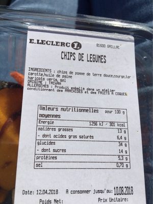 Chips de legumes front packaging