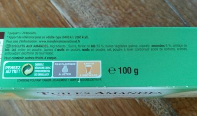 Tuiles amandes (aux amandes effilees) ingredients label