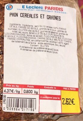 Pain cereales et graines