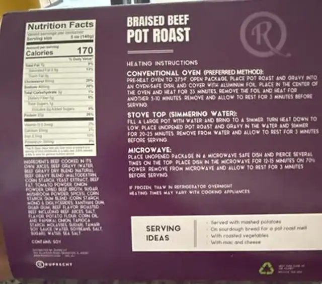 Braised Beef Pot Roast nutrition facts table
