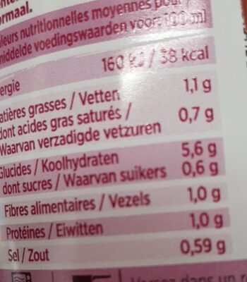 Velouté asperges courgettes nutrition facts table