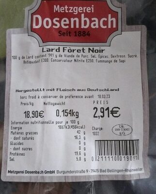 Lard Forêt Noire front packaging
