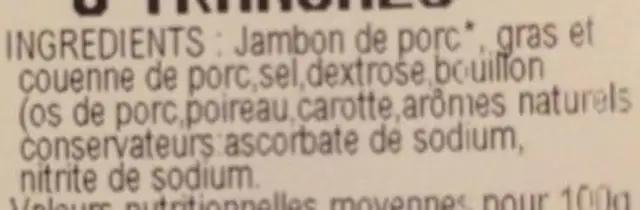 Jambon cuit supérieur ingredients label
