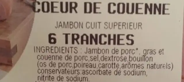 Jambon cuit superieur ingredients label