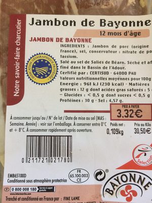 Jambon de Bayonne 12 mois