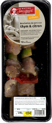 Brochettes de porc au thym et citron