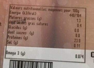 Filets de poulet nutrition facts table