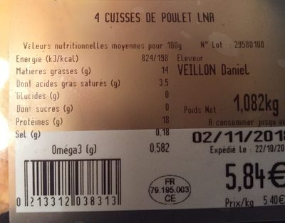 Cuisses de poulet ingredients label