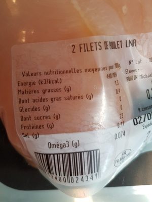 Filet de poulet LNA ingredients label