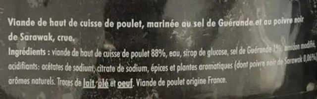 Petits pavés de poulet ingredients label