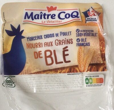 Morceaux choisis de poulet nourri aux grains de blé front packaging
