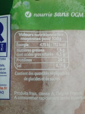 La dinde nourrie aux graines de lin nutrition facts table