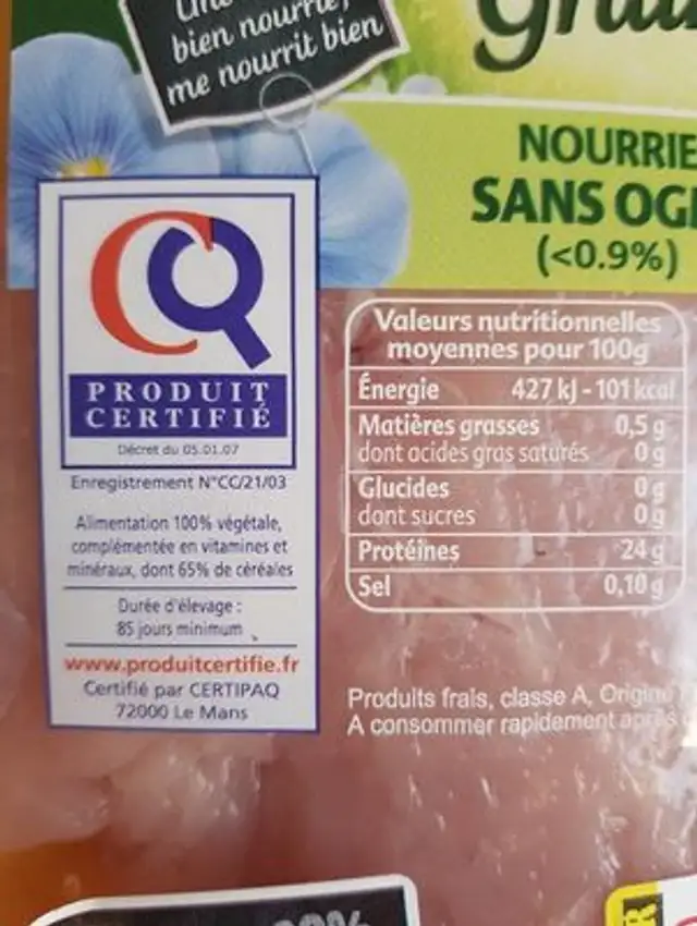 La dinde nourrie aux graines de lin ingredients label