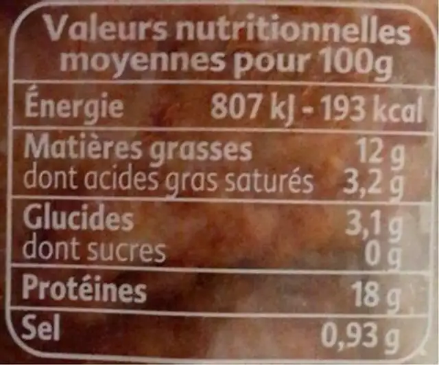 Morceaux choisi de poulet recette Paprika nutrition facts table