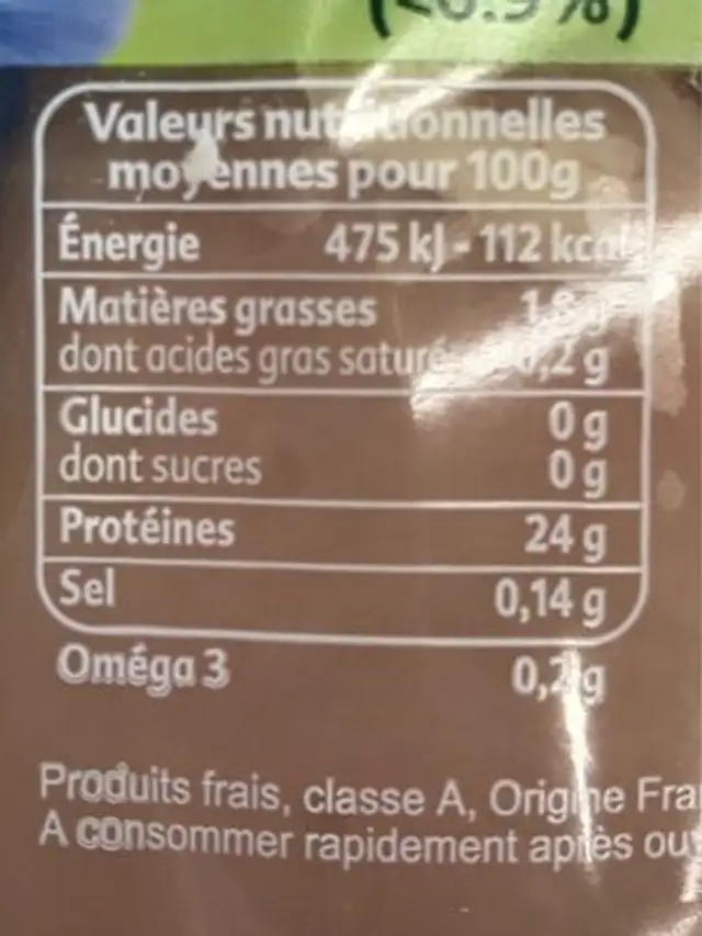 Filets de poulet nourri aux graines de lin nutrition facts table